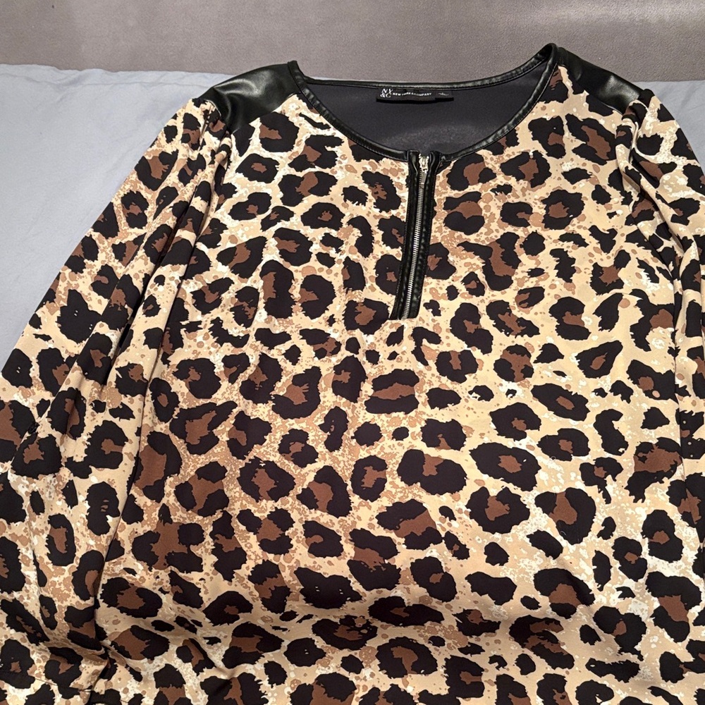 New York & Company Leopard Print Top with Black Accents